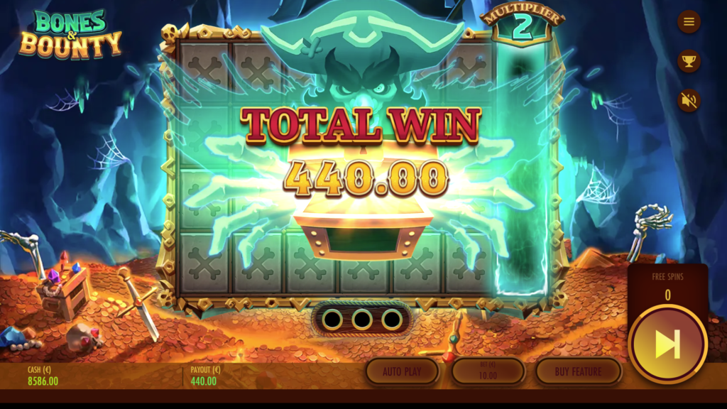 bones and bounty bonus game total win screen shoot