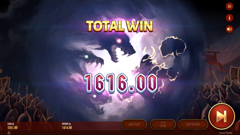 Screenshot of a Bonus Total Win in the video slot Second Thunder.
