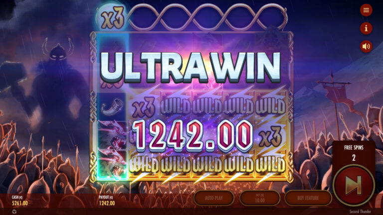 Screenshot of a Bonus Ultra Win in the video slot Second Thunder.