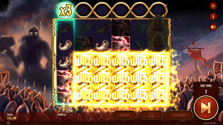 Screenshot of a Bonus Wild Field in the video slot Second Thunder.