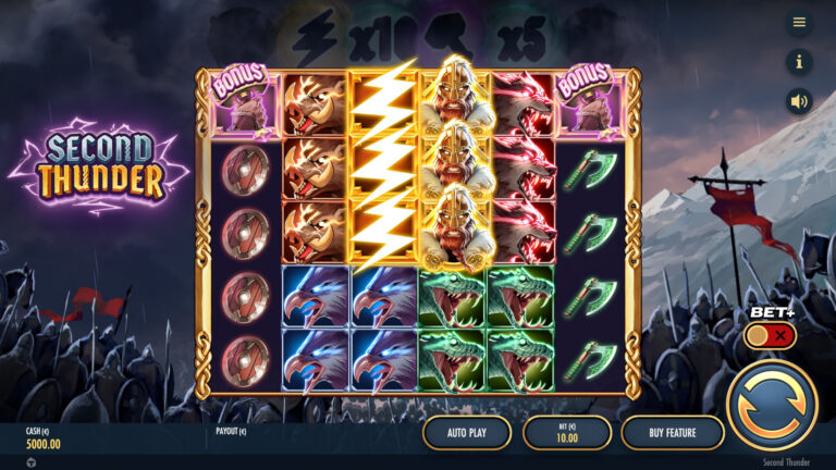 Screenshot of the Main Game in the video slot Second Thunder.