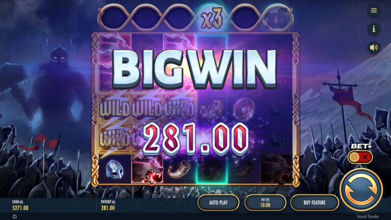 Screenshot of a Big win in the Main Game in the video slot Second Thunder.
