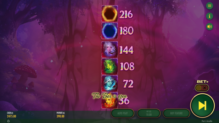 Screenshot of a the Bonus intro in the video slot Pan’s Arcadia.