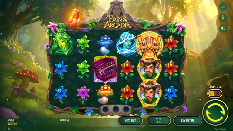 Screenshot of the Main Game in the video slot Pan’s Arcadia.