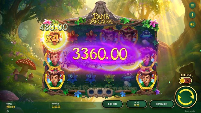 Screenshot of a thunderwin in the video slot Pan’s Arcadia.