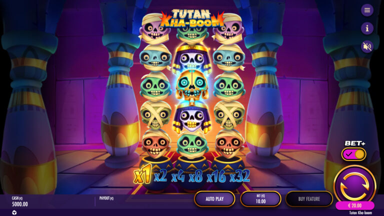 Screenshot of the bet+ active in the video slot Tutan Kha-boom.