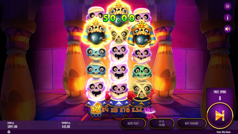 Screenshot of bonus wilds in the video slot Tutan Kha-boom.