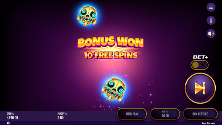 Screenshot of a bonus won in the video slot Tutan Kha-boom.