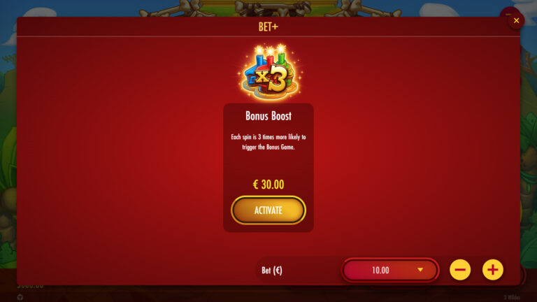 Screenshot of bet+ Feautre view in the video slot 3 Wildos.