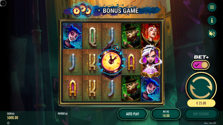 Screenshot of a antebet in the video slot Alice: Time Rift.