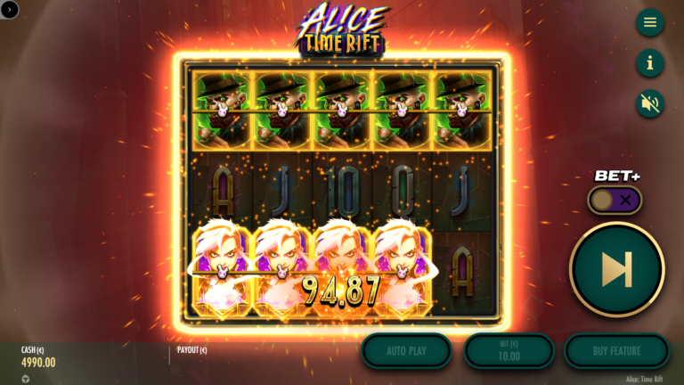 Screenshot of a big win in the video slot Alice: Time Rift.
