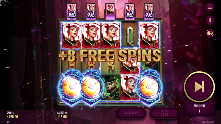 Screenshot of the bonus game in the video slot Alice: Time Rift.