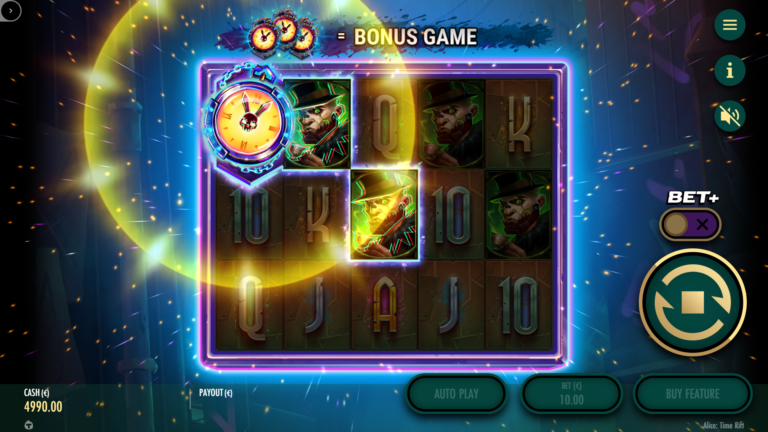 Screenshot of the feture sticky in the video slot Alice: Time Rift.