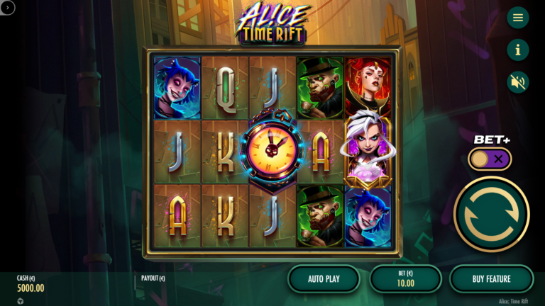 Screenshot of the main game in the video slot Alice: Time Rift.