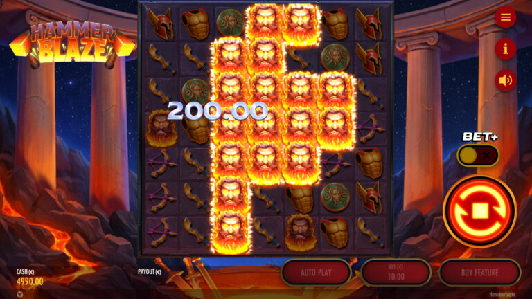 Screenshot of a win in the base game of the video slot Hammerblaze.