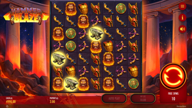 Screenshot of the bonus game in the video slot Hammerblaze.