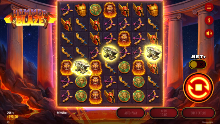 Screenshot of a bonus win in the video slot Hammerblaze.