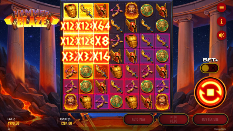 Screenshot of multipliers in the video slot Hammerblaze.