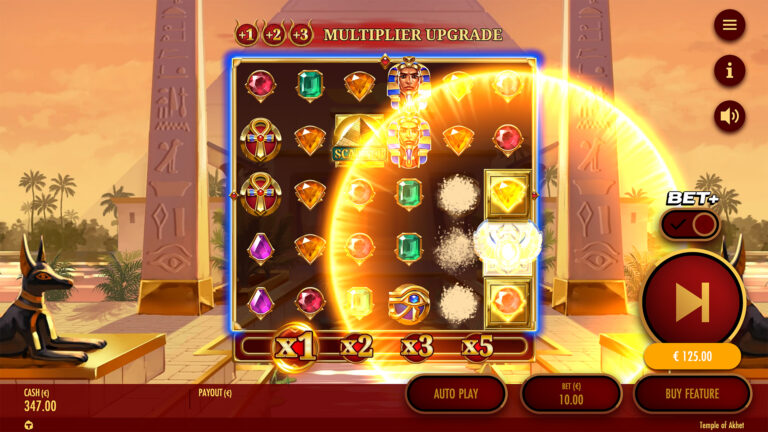 Screenshot of the Scarab Wild feature in the video slot Temple of Akhet.