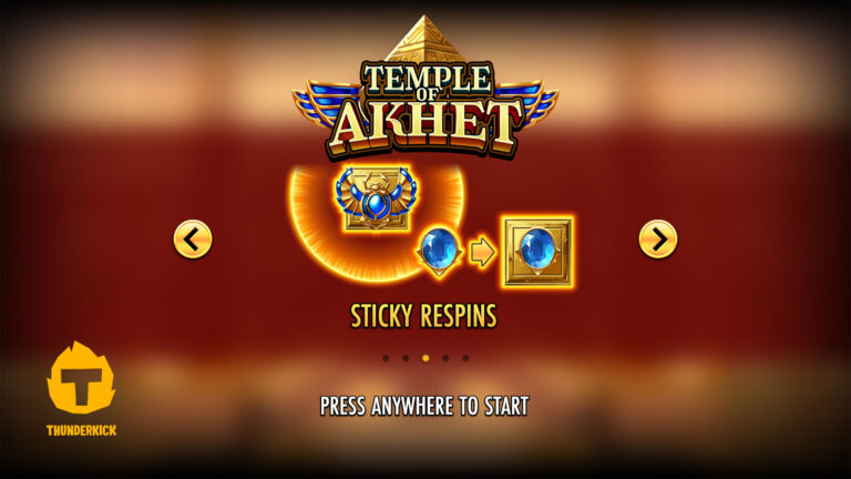 Screenshot of the splash in the video slot Temple of Akhet.