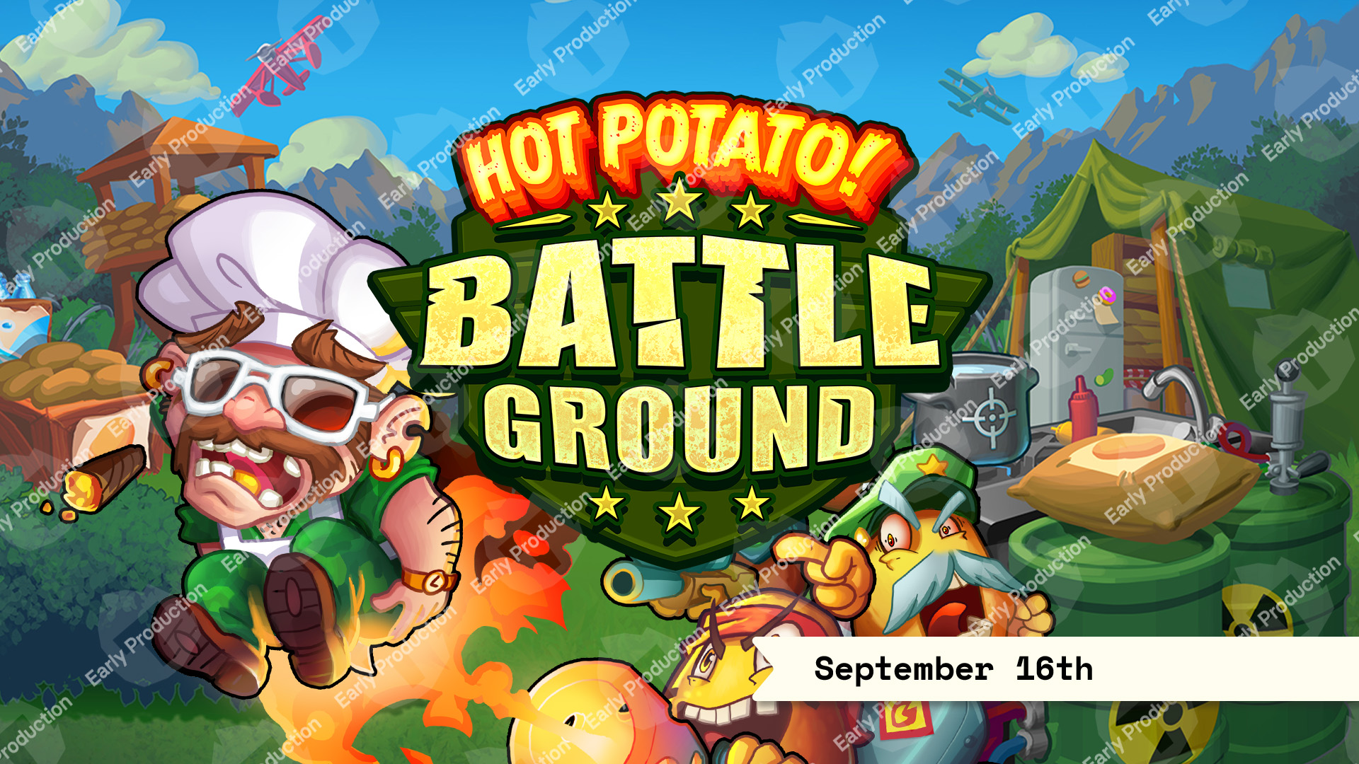 Cover image of the video slot Hot Hot Potato Battleground.