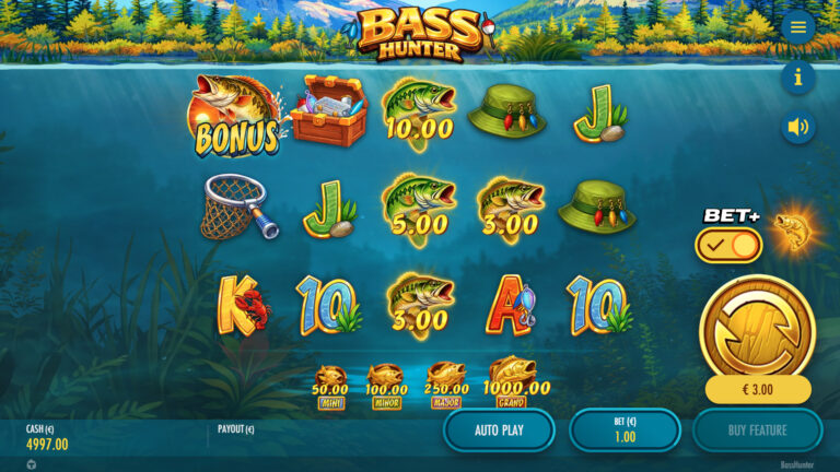 Screenshot showing the Ante Bet option in the Bass Hunter video slot.