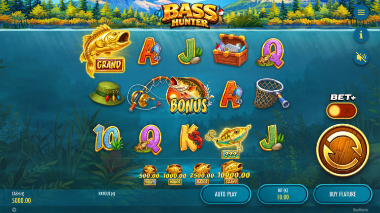 Screenshot showing the Base Game in the Bass Hunter video slot.