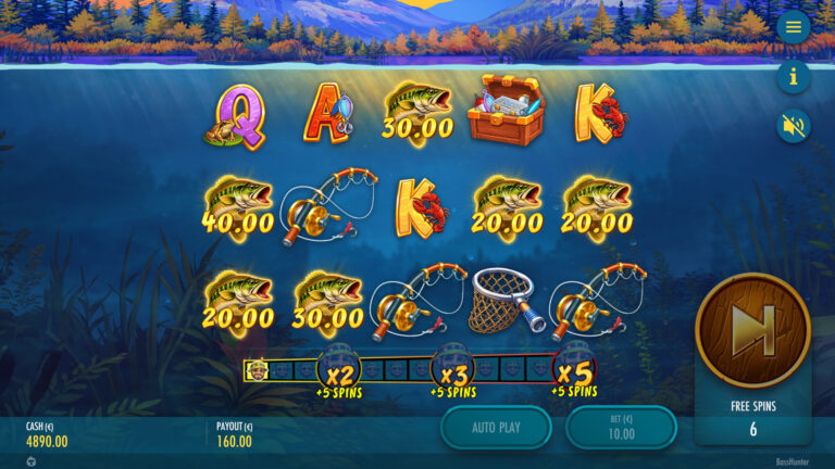 Screenshot showing the bonus game in the Bass Hunter video slot.