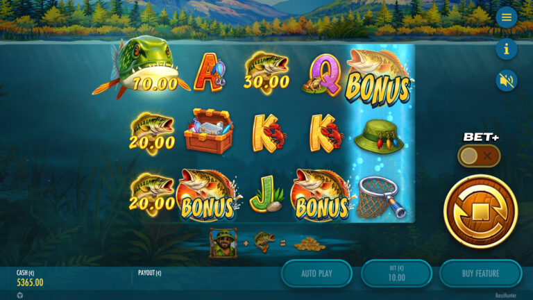 Screenshot of a Near Win in the video slot Bass Hunter.
