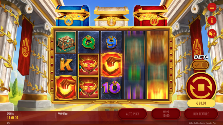 Screenshot showing AneteBet in the Midas Golden Touch: Thunder Pots video slot.