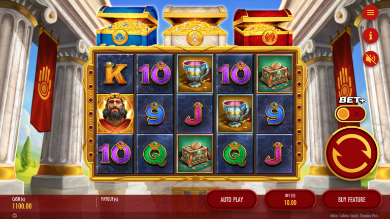 Screenshot of the Base Game in the Midas Golden Touch: Thunder Pots video slot.