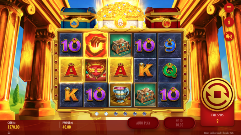Screenshot showing the sticky feature in the Midas Golden Touch: Thunder Pots video slot.