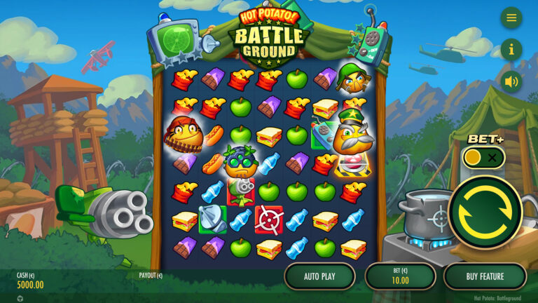 Screenshot of the Base Game in the video slot Hot Potato Battleground.