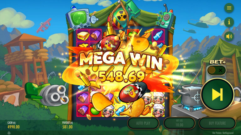Screenshot of a Big Win in the video slot Hot Potato Battleground.