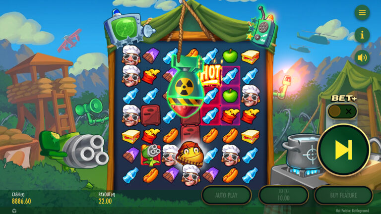 Screenshot of the nuke feature in the video slot Hot Potato Battleground.