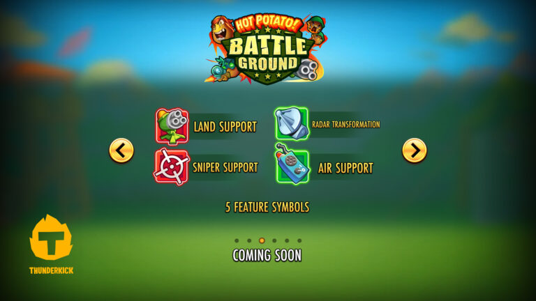 Screenshot of the splash in the Hot Potato Battleground video slot.