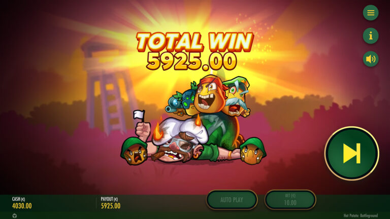 Screenshot of a Total Win in the video slot Hot Potato Battleground.