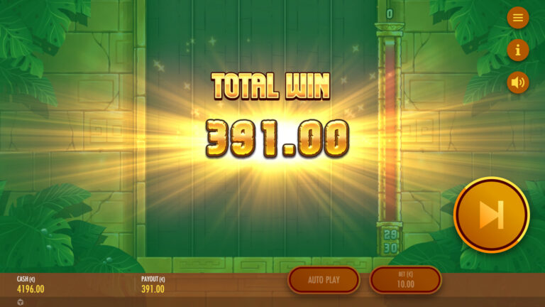 Screenshot showing a total win in the Serpentico Smash video slot.