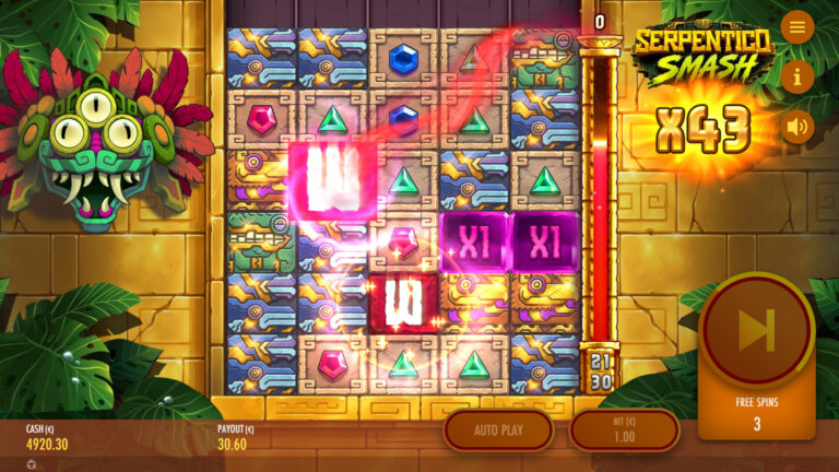 Screenshot showing the wild feature in the Serpentico Smash video slot.