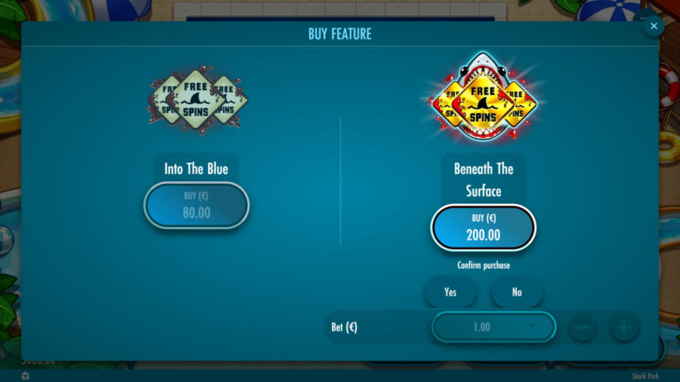 Screenshot showing Feature But in the Shark Park video slot.