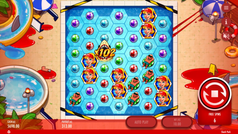 Screenshot of a Gold Shark in the Shark Park video slot.
