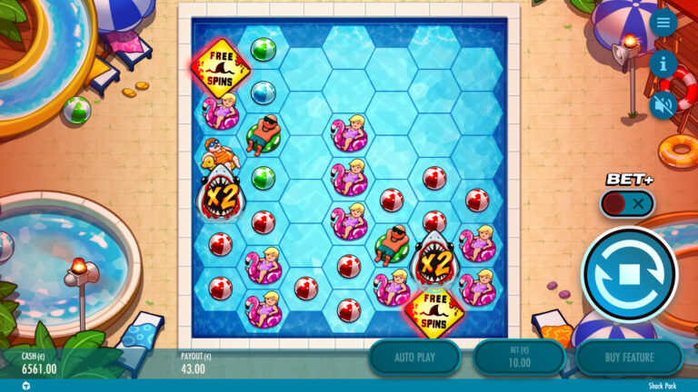 Screenshot of a Near Win in the Shark Park video slot.