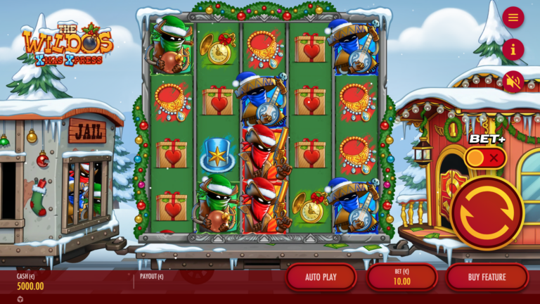 Screenshot of the Main Game in the The Wildos: Xmas Xpress video slot.