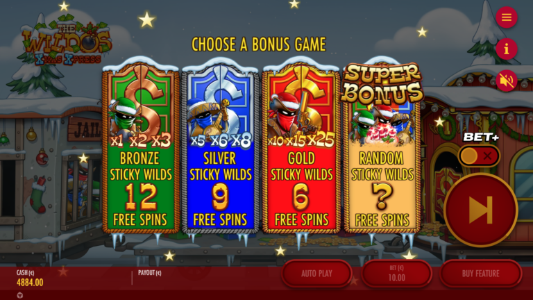 Screenshot of the Bonus Select in The Wildos: Xmas Xpress video slot.