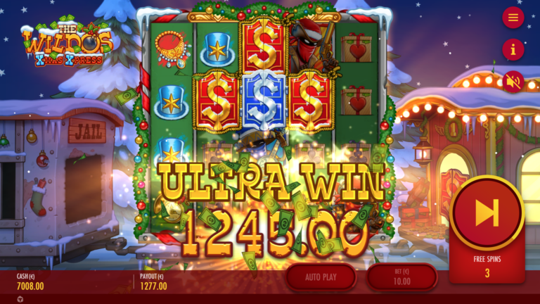 Screenshot of a Ultra Win in The Wildos: Xmas Xpress video slot.
